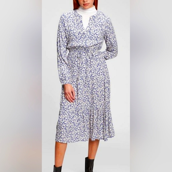 EC💙Gap Blue Floral Tiered Midi Dress - Picture 1 of 14